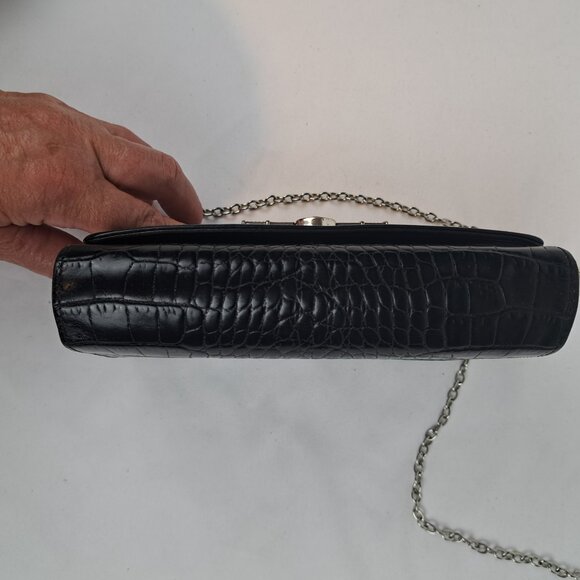 Brighton Croc Embossed Black  Leather Crossbody Clutch Wallet - Picture 6 of 12